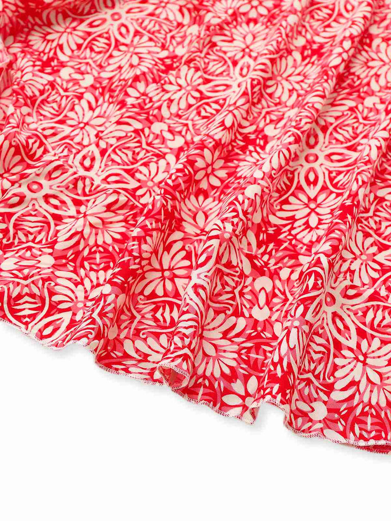 Red 1940s Boho Floral Wrap Dress - vintage dress, retro fashion, elegant red