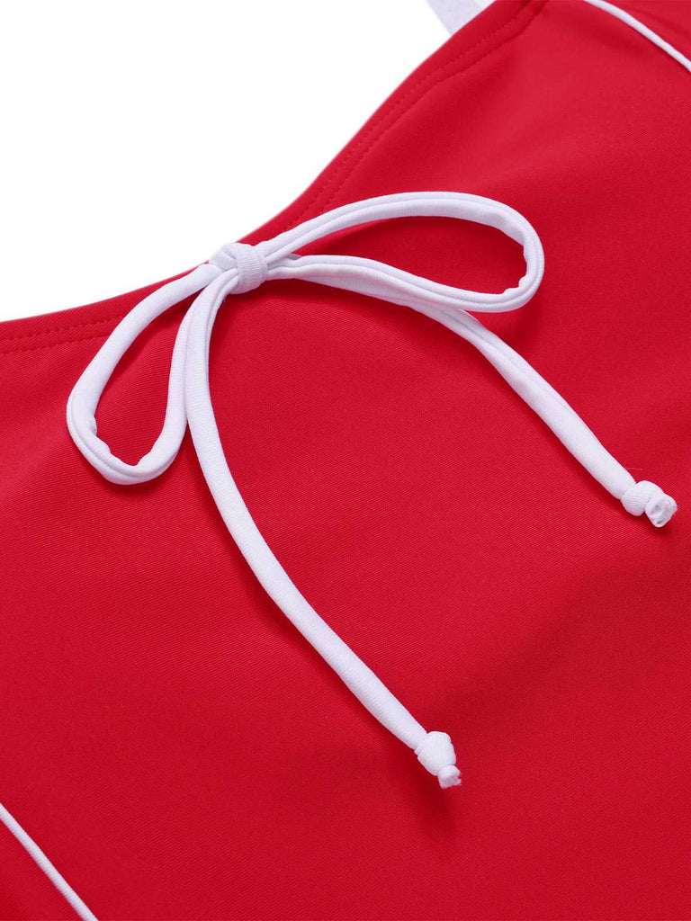 Red 1940s Bow Straps One-Piece Swimsuit: 1940s Riviera elegance, reimagined for her