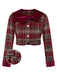 Red 1940s Brushed Plaid Velvet Patchwork Jacket - vintage fashion, retro style, elegant red