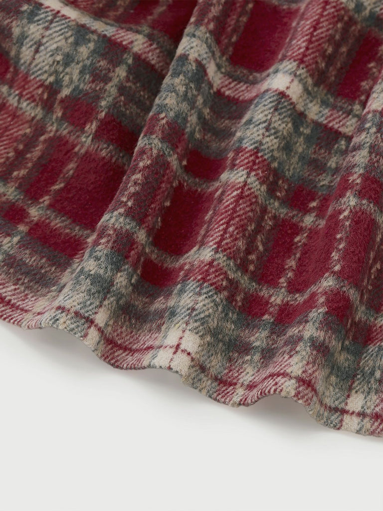 Red 1940s Brushed Plaid Velvet Patchwork Jacket - vintage fashion, retro style, elegant red