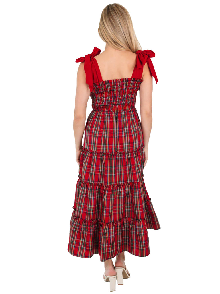 Red 1940s Christmas Plaid Lace-Up Dress - vintage dress, retro fashion, elegant red