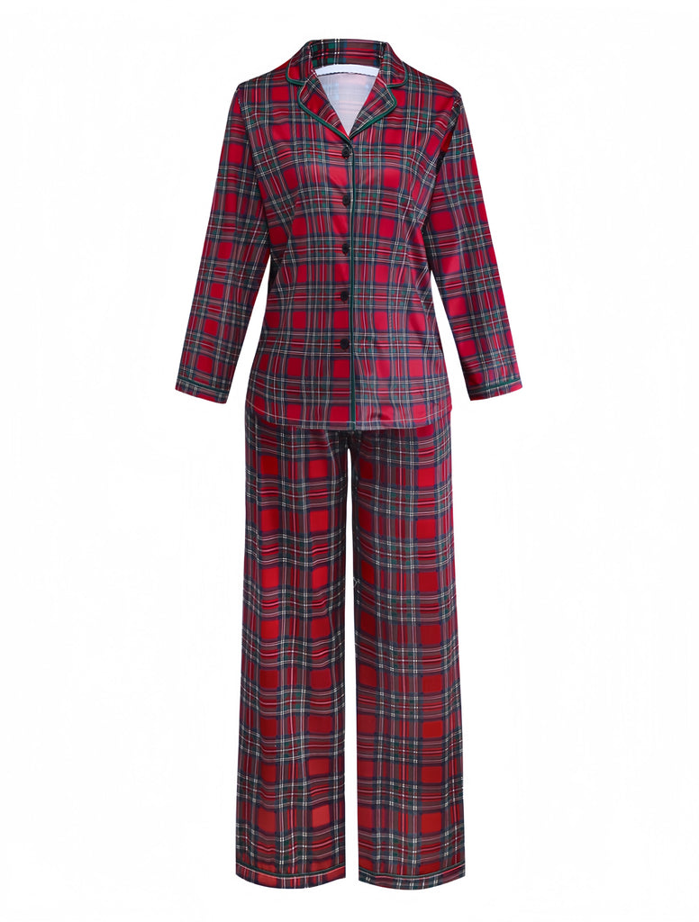 Red 1940s Christmas Plaid Pajama Set - vintage fashion, retro style, elegant red