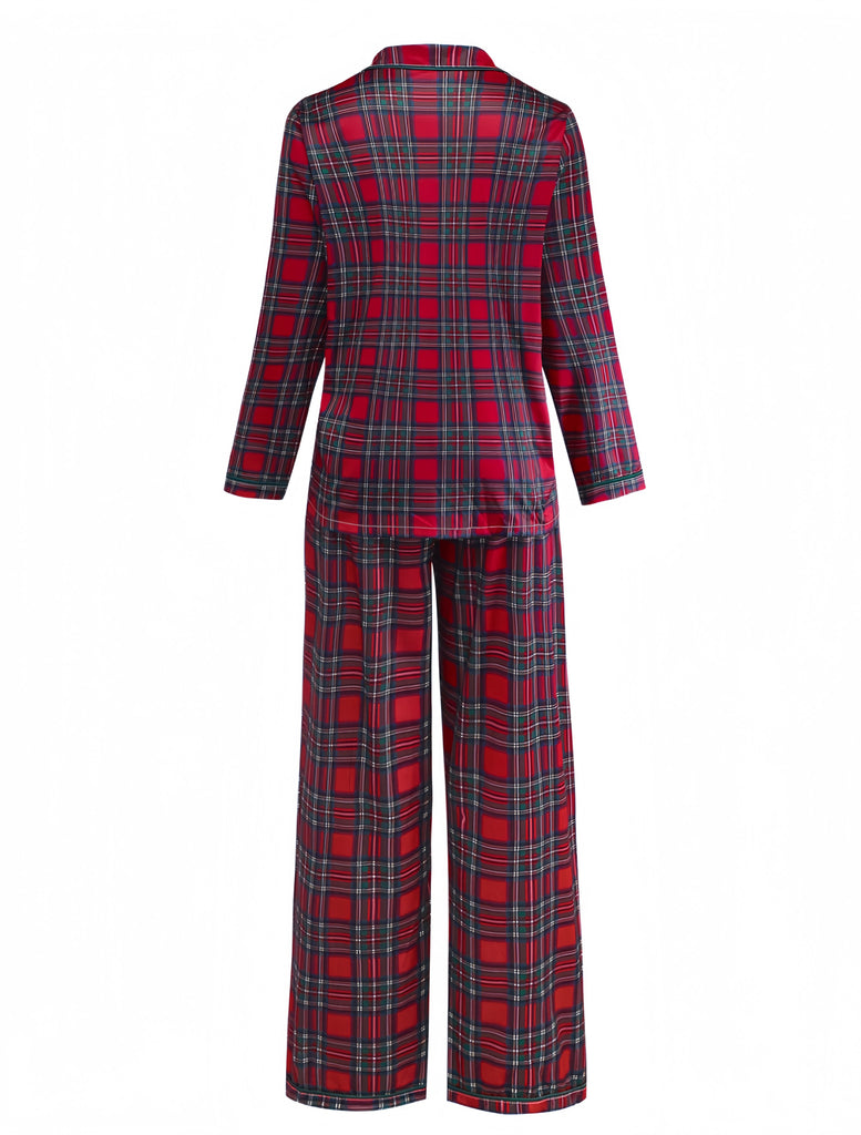 Red 1940s Christmas Plaid Pajama Set - vintage fashion, retro style, elegant red