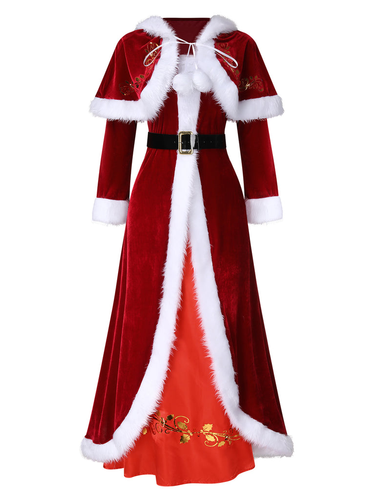 She slips into this Red 1940s Christmas Velvet Hooded Cloak Dress and suddenly it's a 1940s daydream