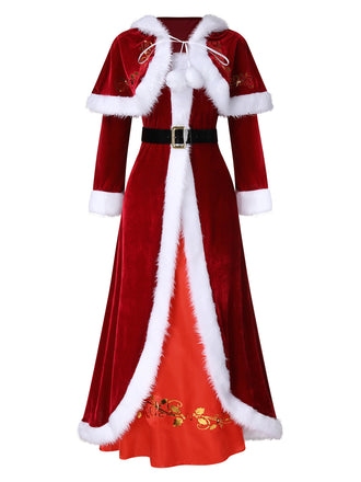 She slips into this Red 1940s Christmas Velvet Hooded Cloak Dress and suddenly it's a 1940s daydream