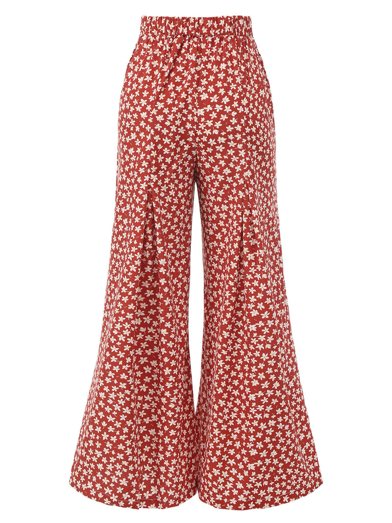 Red 1940s High Waist Floral Wide-Leg Pants — 1940s style for the woman going places