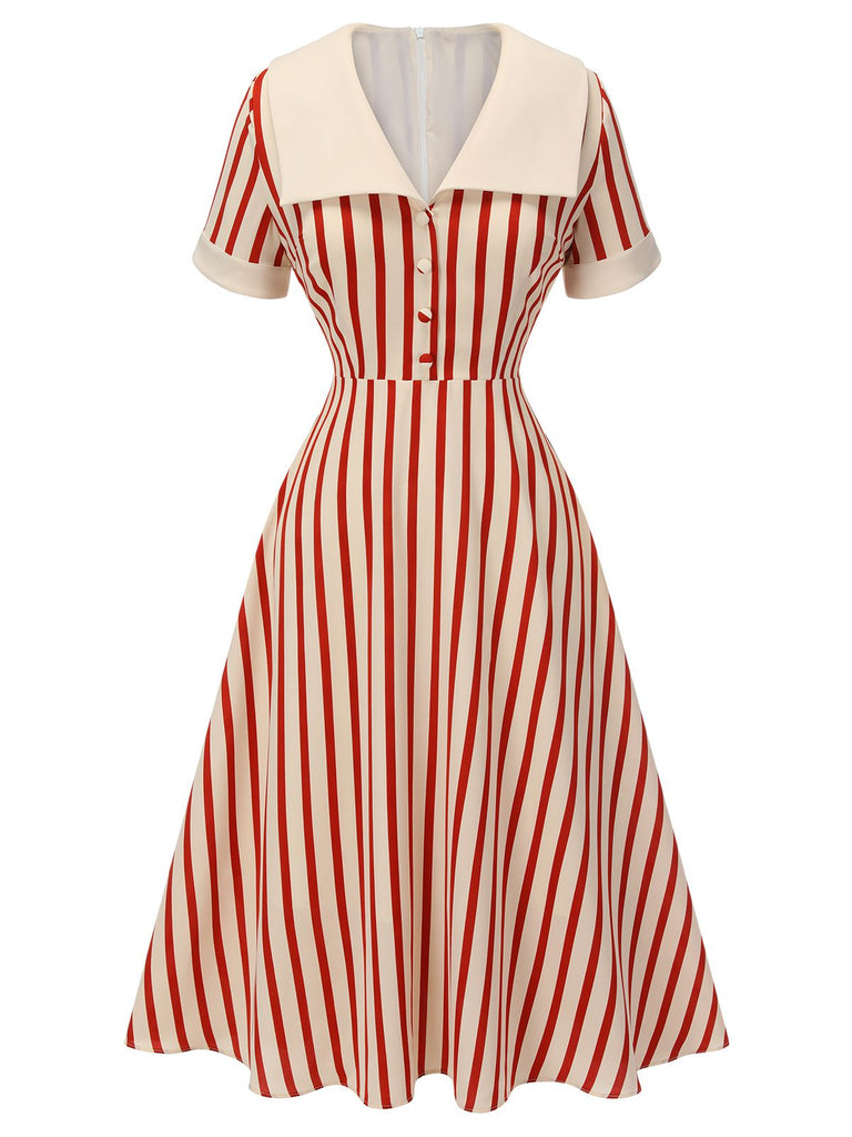 Red 1940s Lapel Vertical Stripes Dress, vintage dress, retro fashion - perfect for women who love vintage and retro fashion