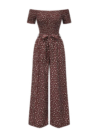 1940s OffShoulder Ditsy Smocked Jumpsuit | 1940s | vintage romper, retro jumpsuit