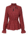 Red 1940s Polka Dot Lace-Up Chiffon Blouse, vintage top, retro blouse - perfect for women who love vintage and retro fashion