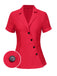 She pairs this Red 1940s Solid Lapel Button-Down Blouse with confidence and 1940s charm