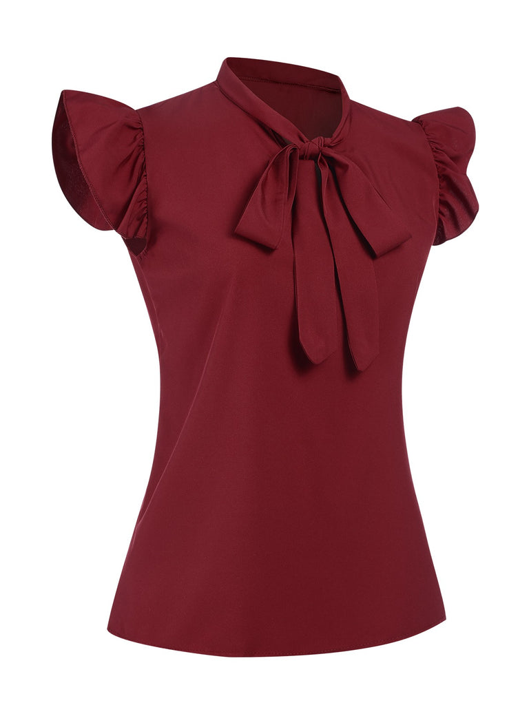 1940s Solid TieNeck Ruffle Sleeve | 1940s | vintage blouse, retro top