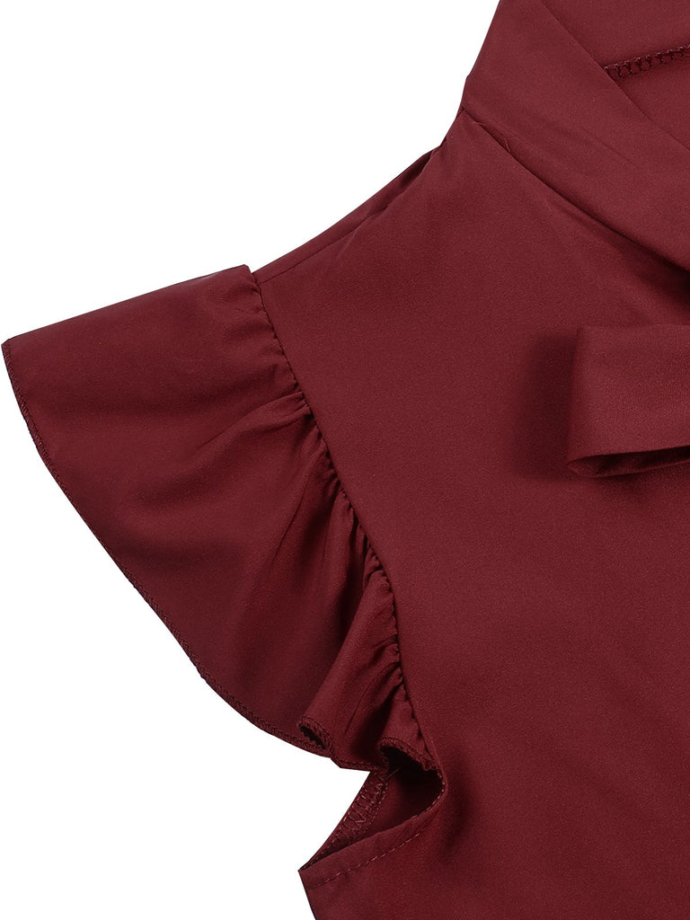 1940s Solid TieNeck Ruffle Sleeve | 1940s | vintage blouse, retro top