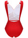 Red 1940s V-Neck Solid One-piece Swimsuit, vintage swimsuit, pin-up swimwear - perfect for women who love vintage and retro fashion