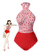 She's wearing Red 1950s Apple Plaid Wrapped Swimsuit and the whole beach remembers the 1950s