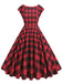 She slips into this Red 1950s Buffalo Plaids Swing Dress and suddenly it's a 1950s daydream