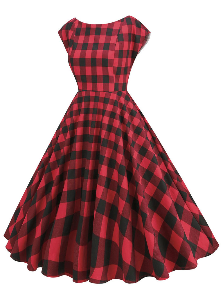 Red 1950s Buffalo Plaids Swing Dress: where 1950s romance meets her modern spirit