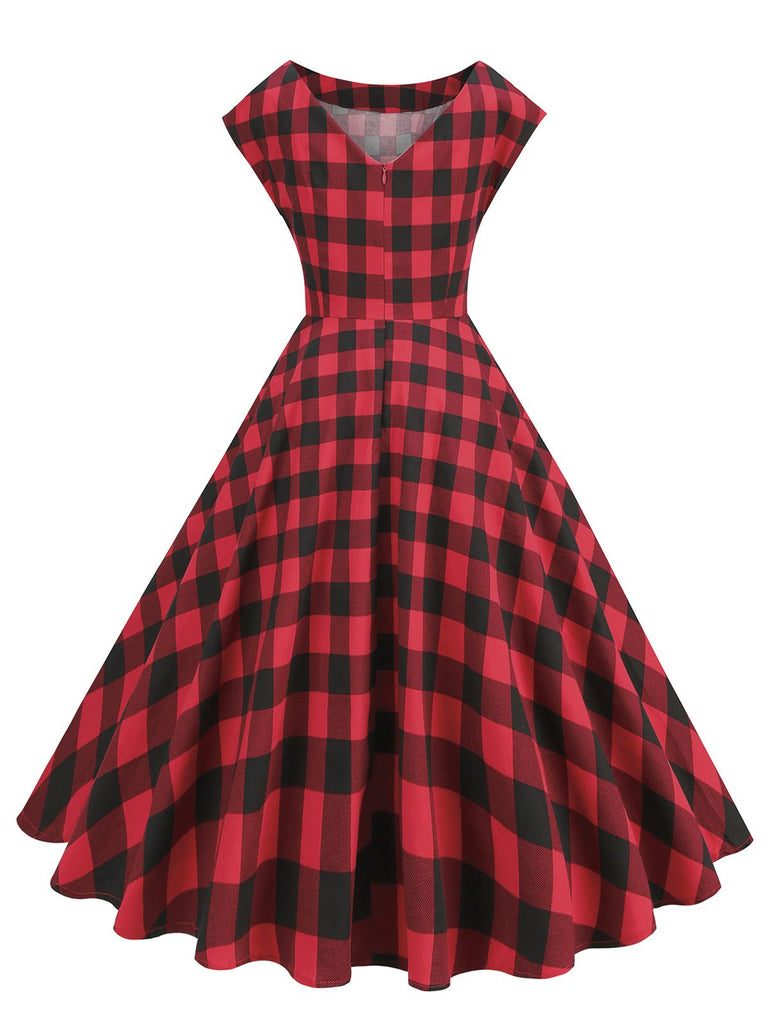 This Red 1950s Buffalo Plaids Swing Dress wraps her in 1950s elegance, one twirl at a time