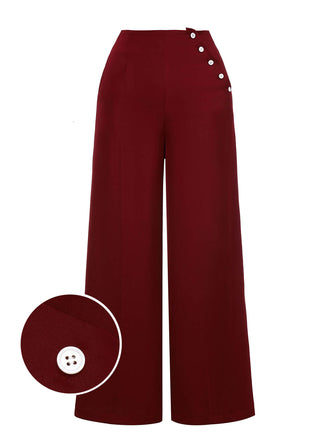 Red 1950s Burgundy Button Wide leg Pants: timeless style reimagined