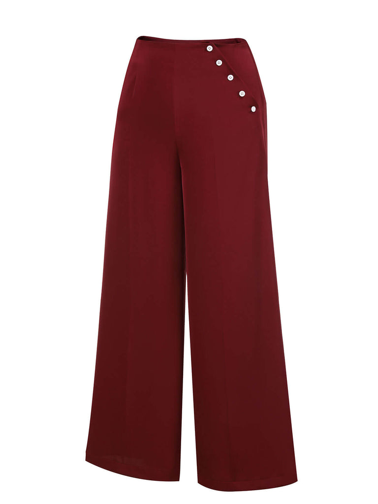 Red 1950s Burgundy Button Wide leg Pants: timeless style reimagined