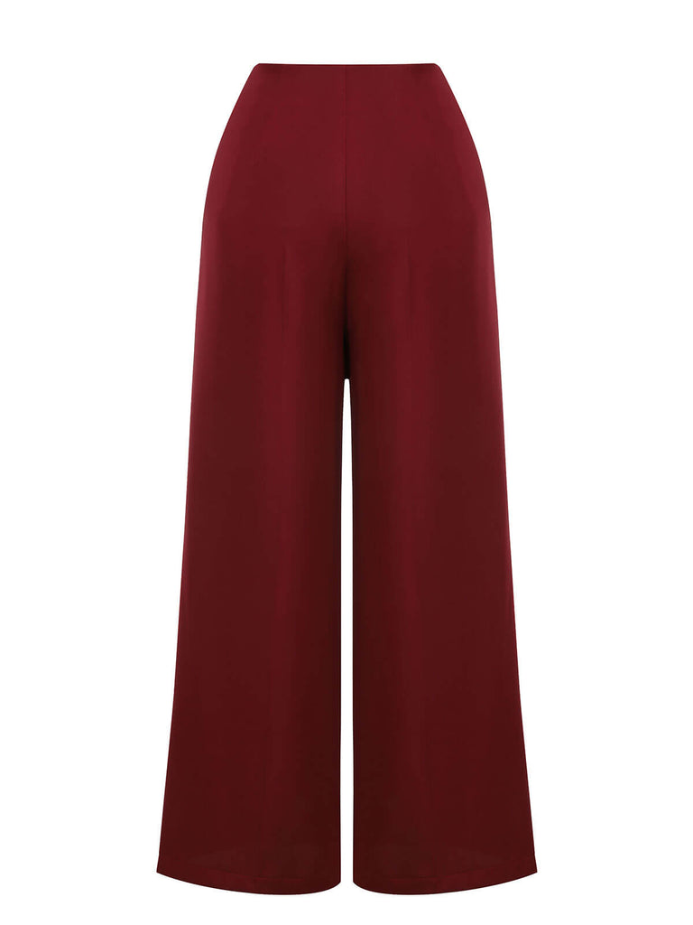 Red 1950s Burgundy Button Wide leg Pants — vintage elegance for the modern woman
