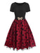 Red 1950s Butterfly Embroidered Mesh Patchwork Dress: where 1950s romance meets her modern spirit
