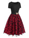 This Red 1950s Butterfly Embroidered Mesh Patchwork Dress wraps her in 1950s elegance, one twirl at a time