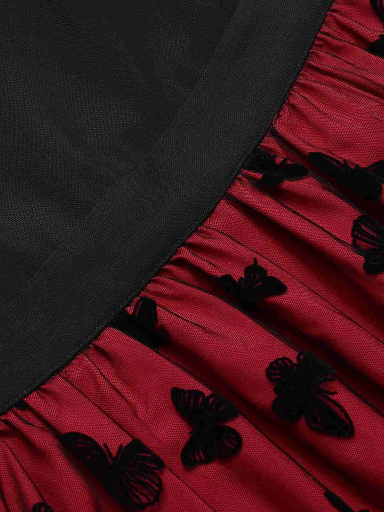 She slips into this Red 1950s Butterfly Embroidered Mesh Patchwork Dress and suddenly it's a 1950s daydream