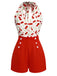 Red 1950s Cherry V-Neck Halter Lace-Up Romper: beautiful vintage romper, retro jumpsuit, playful style with timeless appeal