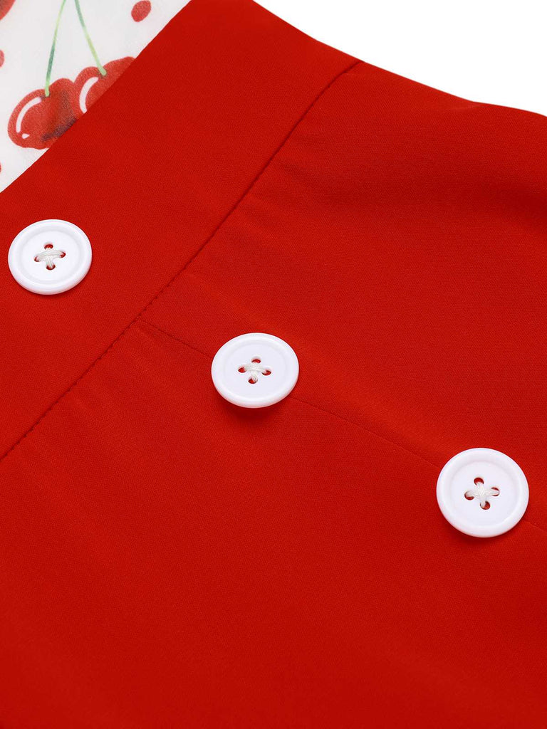 Red 1950s Cherry V-Neck Halter Lace-Up Romper | vintage romper, retro jumpsuit, playful style - perfect for retro fashion enthusiasts