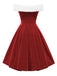 Red 1950s Christmas Off-Shoulder Velvet Dress: where 1950s romance meets her modern spirit