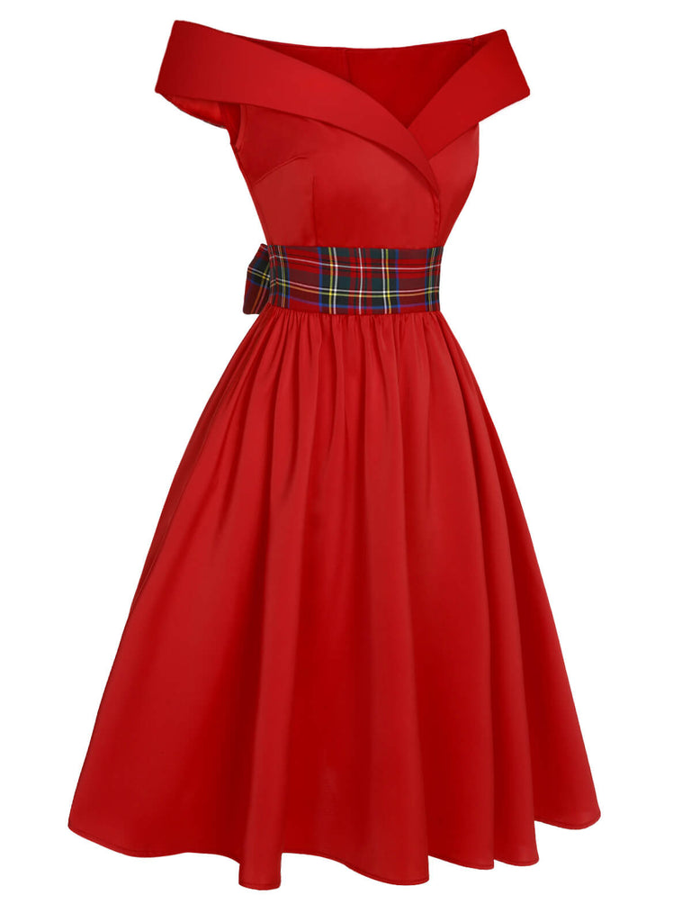 1950s Christmas Plaids OffShoulder Dress | 1950s | vintage dress, retro fashion