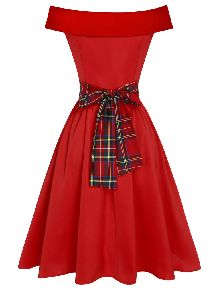 1950s Christmas Plaids OffShoulder Dress | 1950s | vintage dress, retro fashion