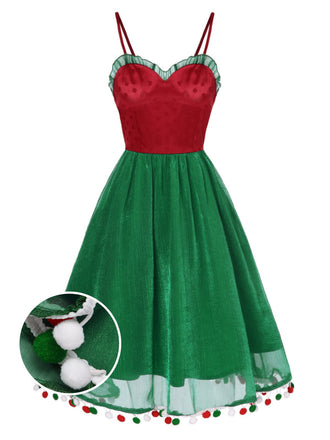 She slips into this Red 1950s Christmas Polka Dot Mesh Dress and suddenly it's a 1950s daydream