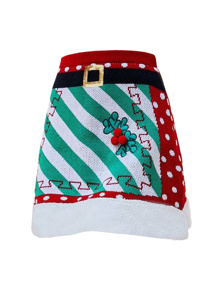 Red 1950s Christmas Polka Dots Knit Skirt — 1950s femininity that moves with her mood