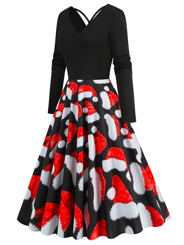 Red 1950s Christmas Santa Hat Patchwork Dress: where 1950s romance meets her modern spirit