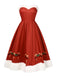 Red 1950s Christmas Strapless Bow Fur Trim Dress: where 1950s romance meets her modern spirit