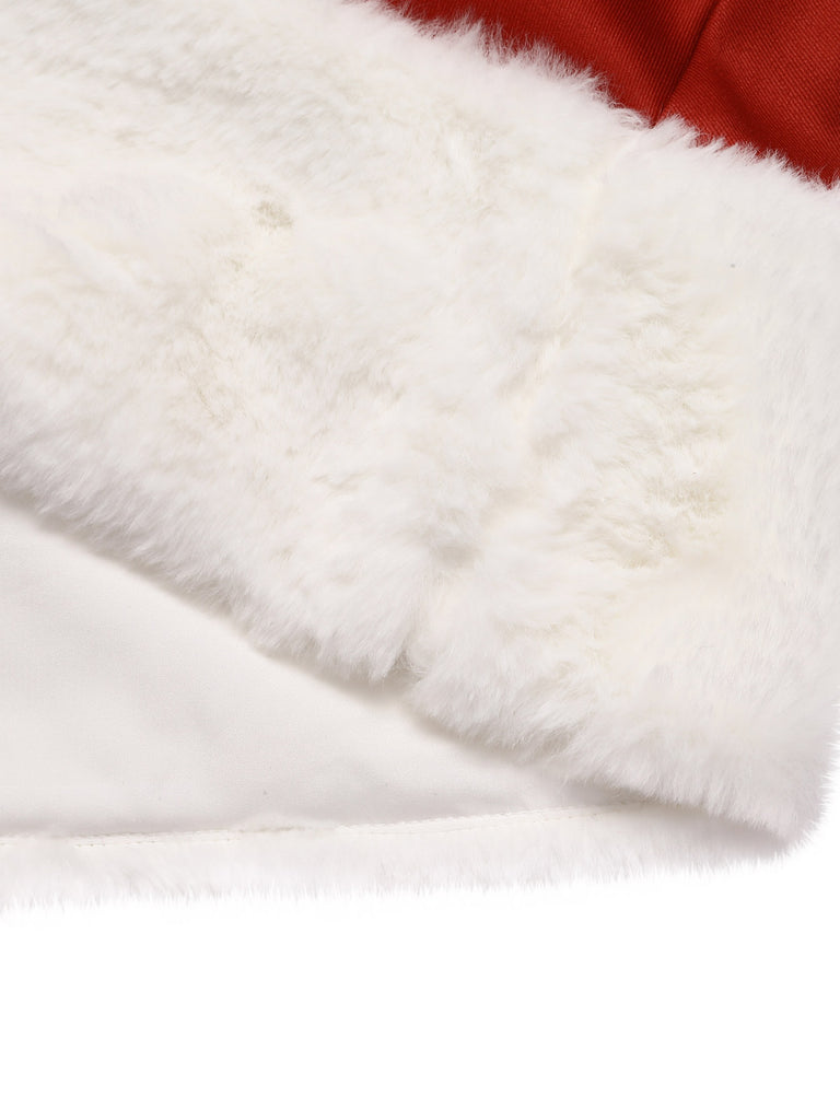 Red 1950s Christmas Strapless Bow Fur Trim Dress — a 1950s silhouette that turns sidewalks into runways