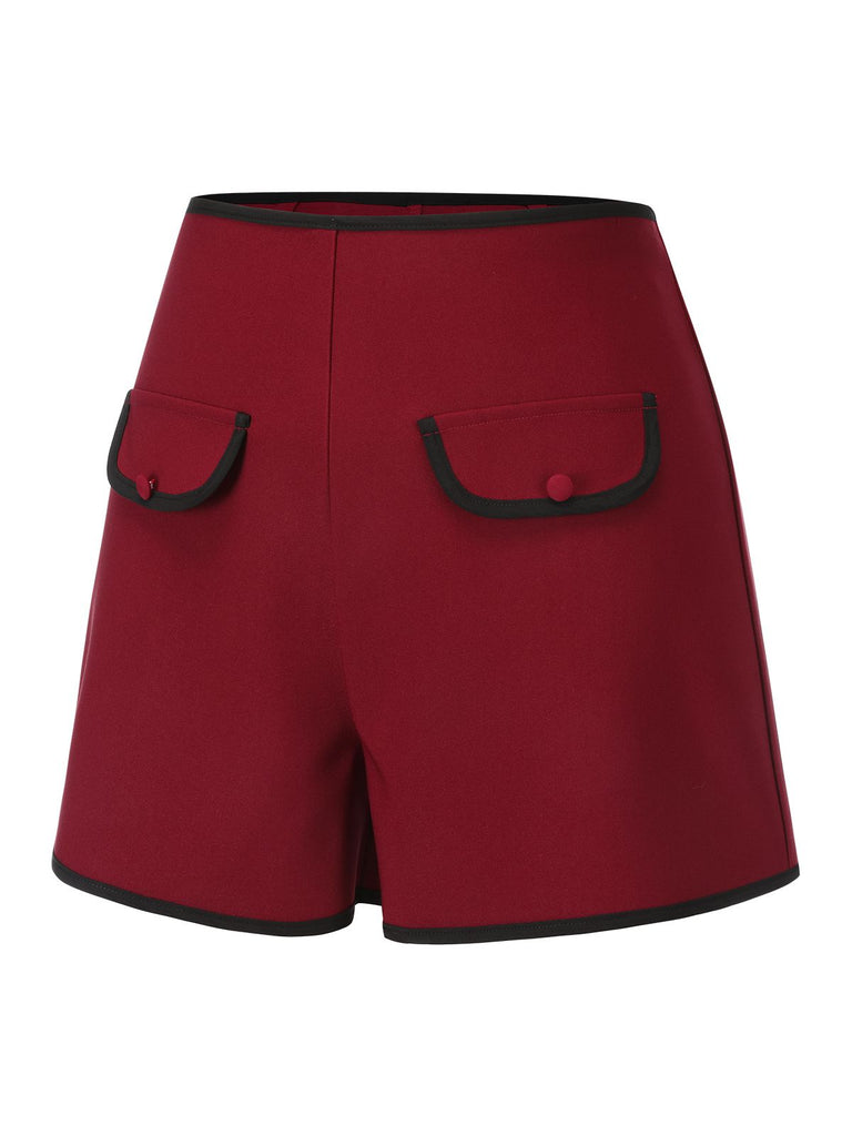 Red 1950s Elastic Waist Solid Shorts: timeless style reimagined