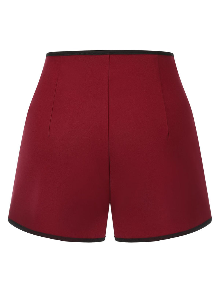 Red 1950s Elastic Waist Solid Shorts — vintage elegance for the modern woman