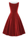 Red 1950s Fur Collar Patchwork Velvet Dress: where 1950s romance meets her modern spirit
