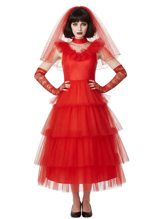 Red 1950s Halloween Ghost Bride Dots Dress Set - vintage dress, retro fashion, rockabilly