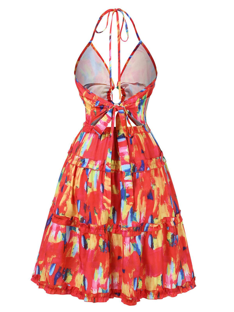Red 1950s Hollow Out Ruffles Halter Dress, vintage dress, retro fashion, rockabilly, pin-up fashion - perfect for women who love vintage and retro fashion