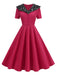 Red 1950s Lace Floral Sailor Collar Swing Dress - vintage dress, retro fashion, rockabilly