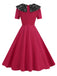 Red 1950s Lace Floral Sailor Collar Swing Dress - vintage dress, retro fashion, rockabilly