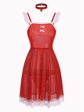 Red 1950s Lace Trimmed Sheer Nightgown, vintage fashion, retro style - perfect for women who love vintage and retro fashion