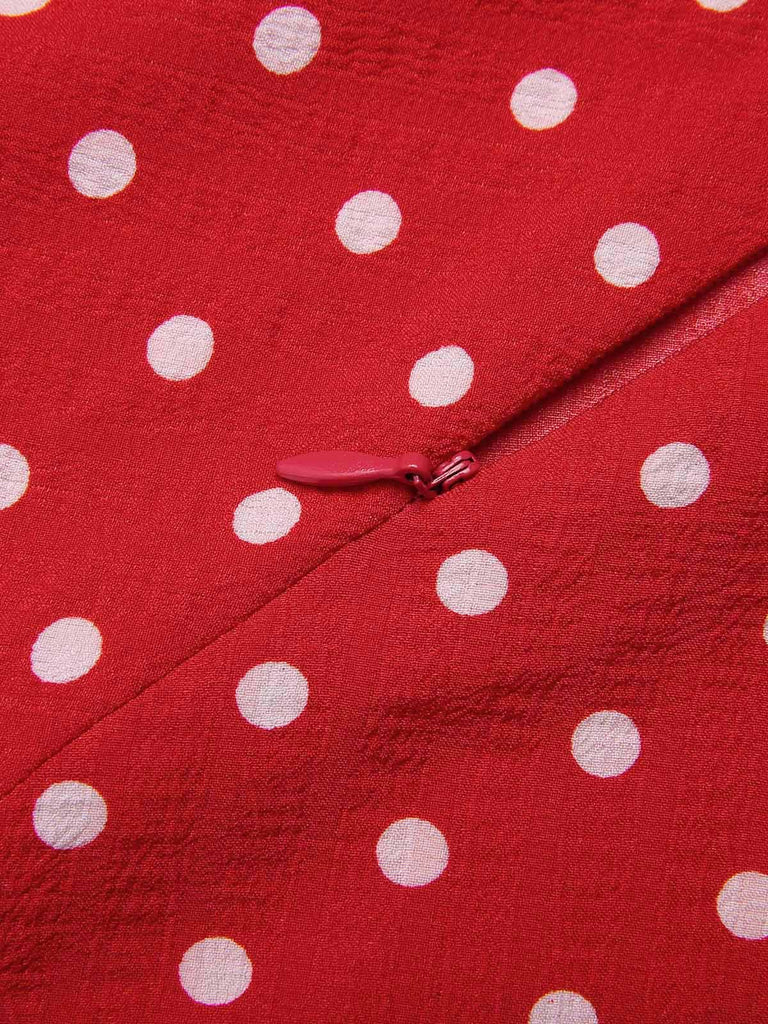Red 1950s Off-Shoulder Polka Dots Belted Dress, vintage dress, retro fashion, rockabilly, pin-up fashion - perfect for women who love vintage and retro fashion