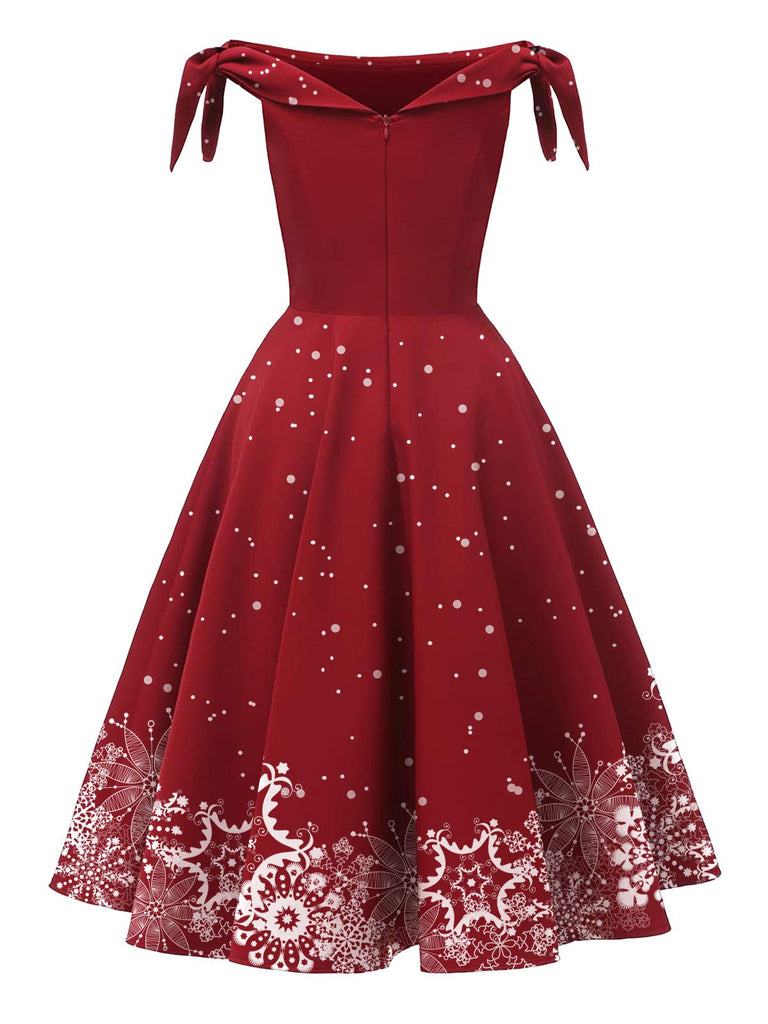 Red 1950s Off-shoulder Snowflake Dress: timeless style reimagined