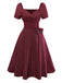 Red 1950s Plaid Ruched Sweetheart Neck Bow Dress - vintage dress, retro fashion, rockabilly