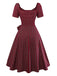 Red 1950s Plaid Ruched Sweetheart Neck Bow Dress - vintage dress, retro fashion, rockabilly