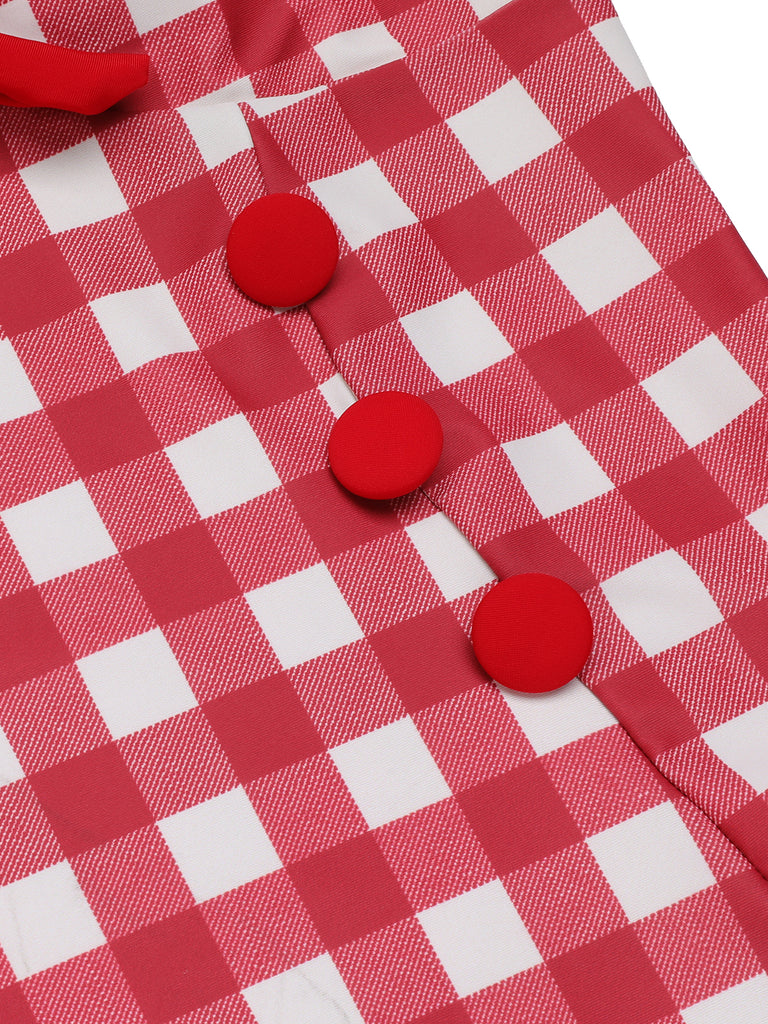 Red 1950s Plaids Added Bowknot Swimsuit, vintage swimsuit, pin-up swimwear - perfect for women who love vintage and retro fashion